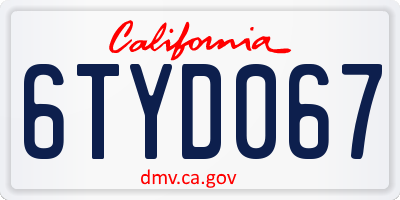 CA license plate 6TYD067