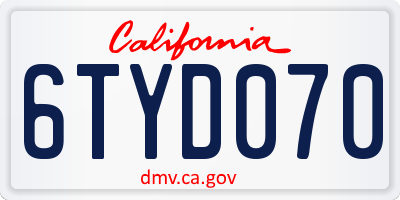 CA license plate 6TYD070
