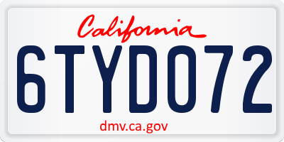 CA license plate 6TYD072