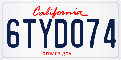 CA license plate 6TYD074
