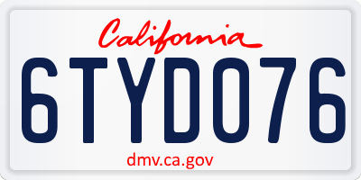 CA license plate 6TYD076