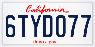 CA license plate 6TYD077