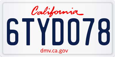 CA license plate 6TYD078