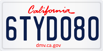 CA license plate 6TYD080