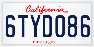 CA license plate 6TYD086