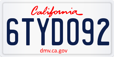 CA license plate 6TYD092