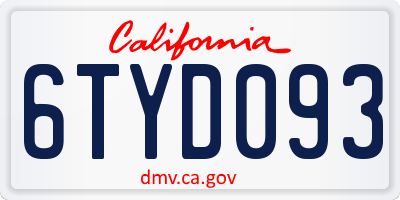 CA license plate 6TYD093