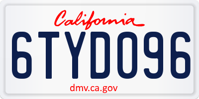 CA license plate 6TYD096
