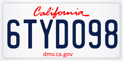 CA license plate 6TYD098