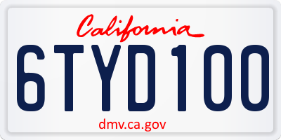 CA license plate 6TYD100