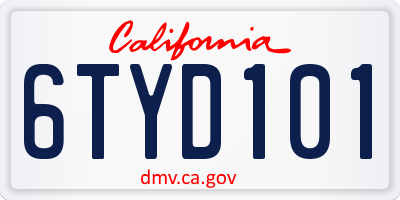 CA license plate 6TYD101