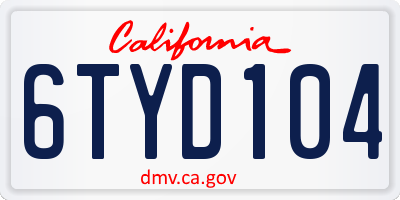 CA license plate 6TYD104