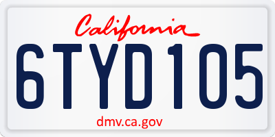 CA license plate 6TYD105