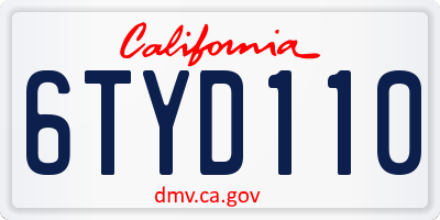 CA license plate 6TYD110