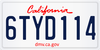 CA license plate 6TYD114