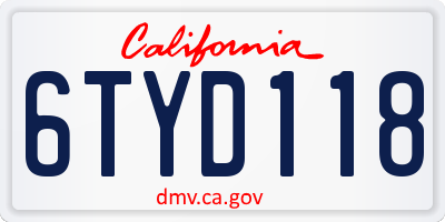CA license plate 6TYD118