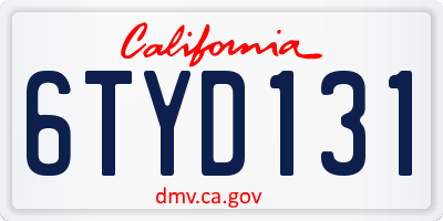CA license plate 6TYD131