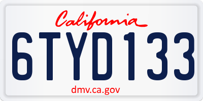 CA license plate 6TYD133