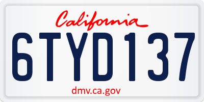 CA license plate 6TYD137