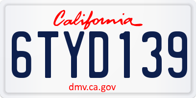 CA license plate 6TYD139