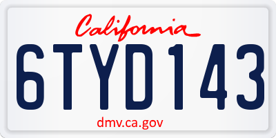 CA license plate 6TYD143