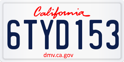 CA license plate 6TYD153
