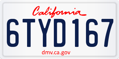 CA license plate 6TYD167