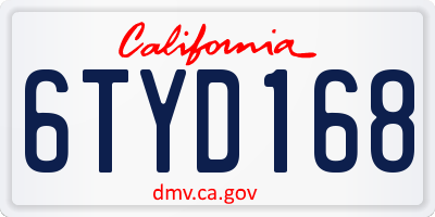CA license plate 6TYD168