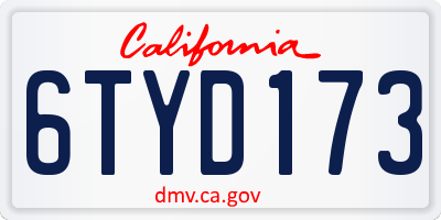 CA license plate 6TYD173