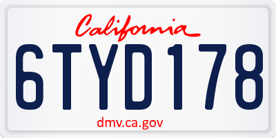 CA license plate 6TYD178
