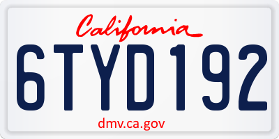 CA license plate 6TYD192