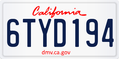 CA license plate 6TYD194