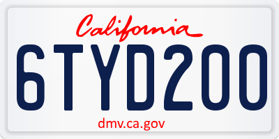 CA license plate 6TYD200