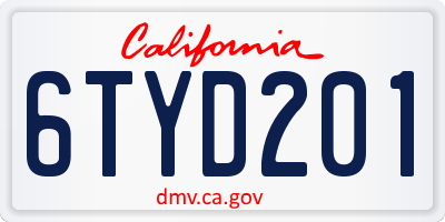 CA license plate 6TYD201