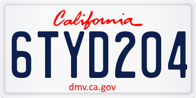 CA license plate 6TYD204