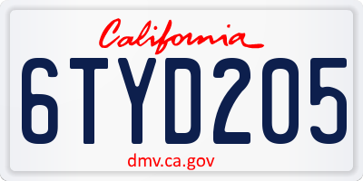CA license plate 6TYD205