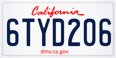 CA license plate 6TYD206