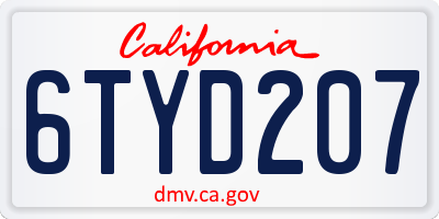 CA license plate 6TYD207