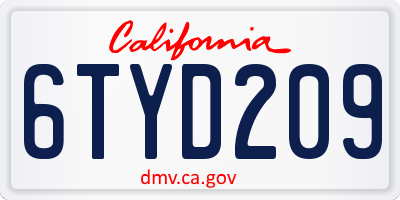 CA license plate 6TYD209