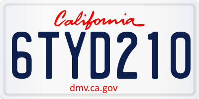 CA license plate 6TYD210