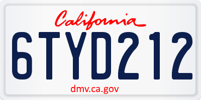 CA license plate 6TYD212