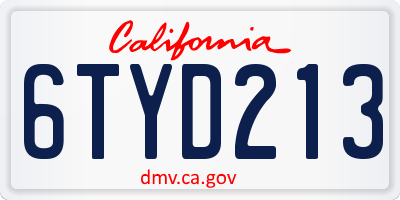 CA license plate 6TYD213