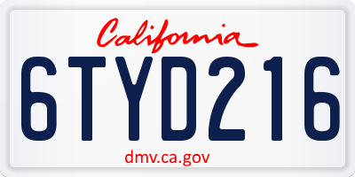 CA license plate 6TYD216