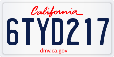 CA license plate 6TYD217
