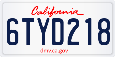 CA license plate 6TYD218