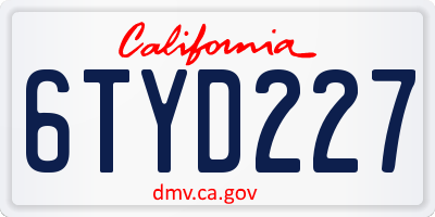 CA license plate 6TYD227