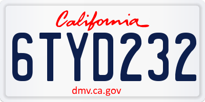 CA license plate 6TYD232