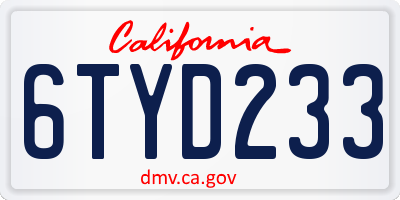 CA license plate 6TYD233