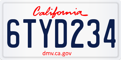 CA license plate 6TYD234