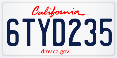 CA license plate 6TYD235